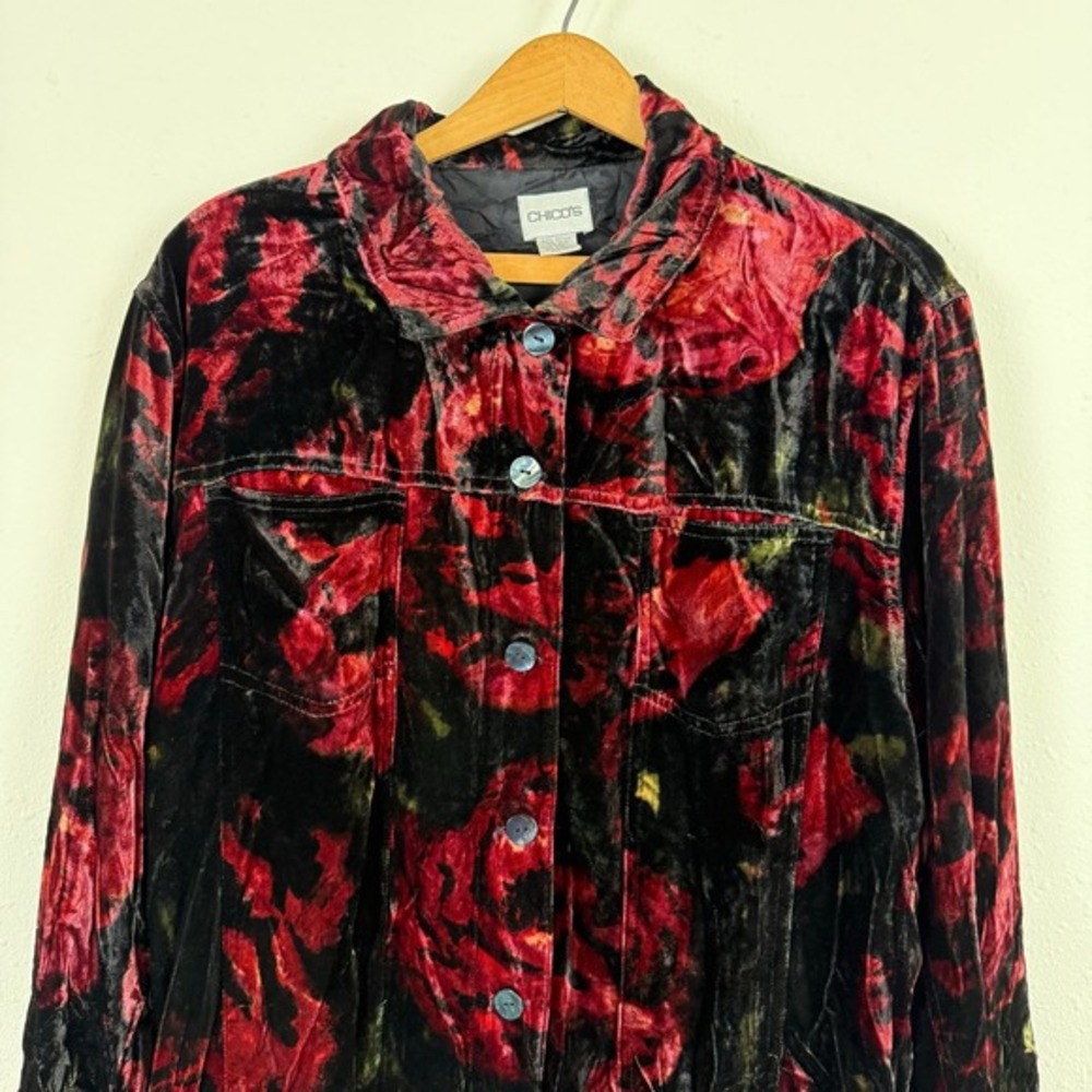 Chico's Velvet Burnout Jacket Top‎ Size 2 (US Large/12) Rayon Silk Dark Romantic - Picture 2 of 7